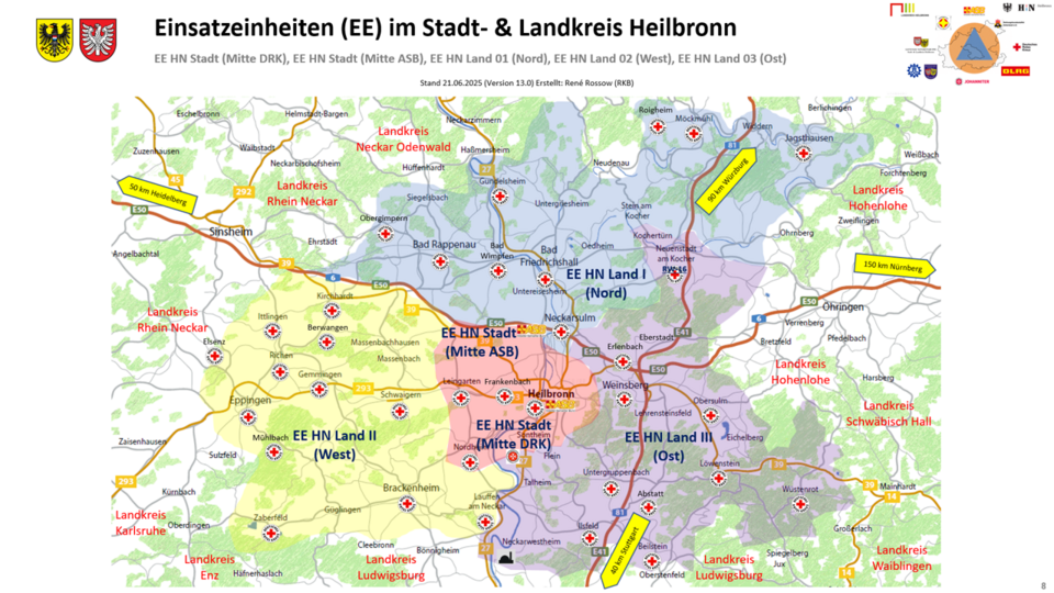 Karte der Einsatzeinheiten im Stadt- & Landkreis Heilbronn - bei Klick vergrößern
